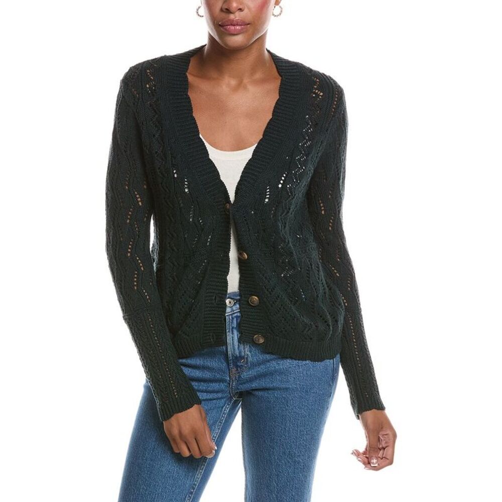 Autumn Cashmere Womens  Stitchery Patchwork V-Neck Cardigan, Green